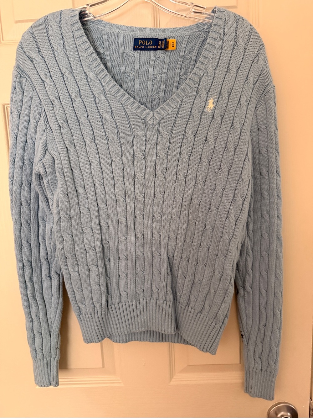Polo by Ralph Lauren women’s Light Blue Cable Knit V-Neck Sweater